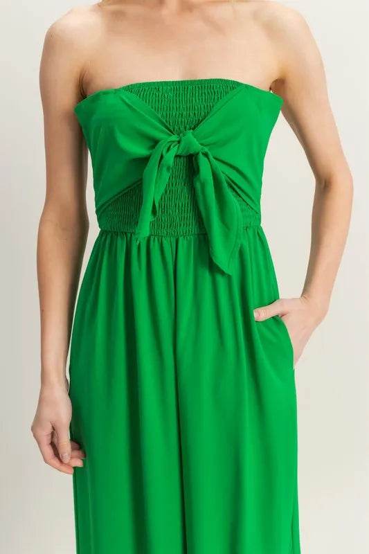 HYFVE Strapless Tie Front Smocked Jumpsuit - Purcell's Clothing Company