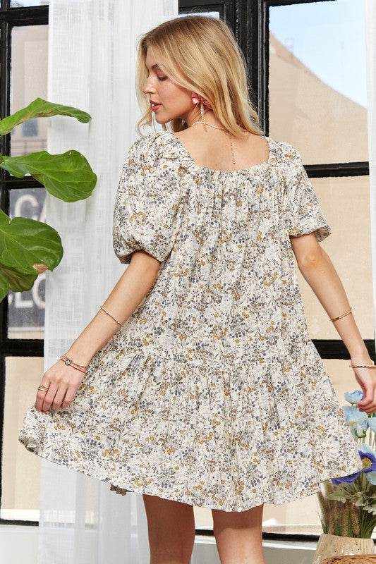 ADORA Floral Square Neck Puff Sleeve Dress - Purcell's Clothing Company