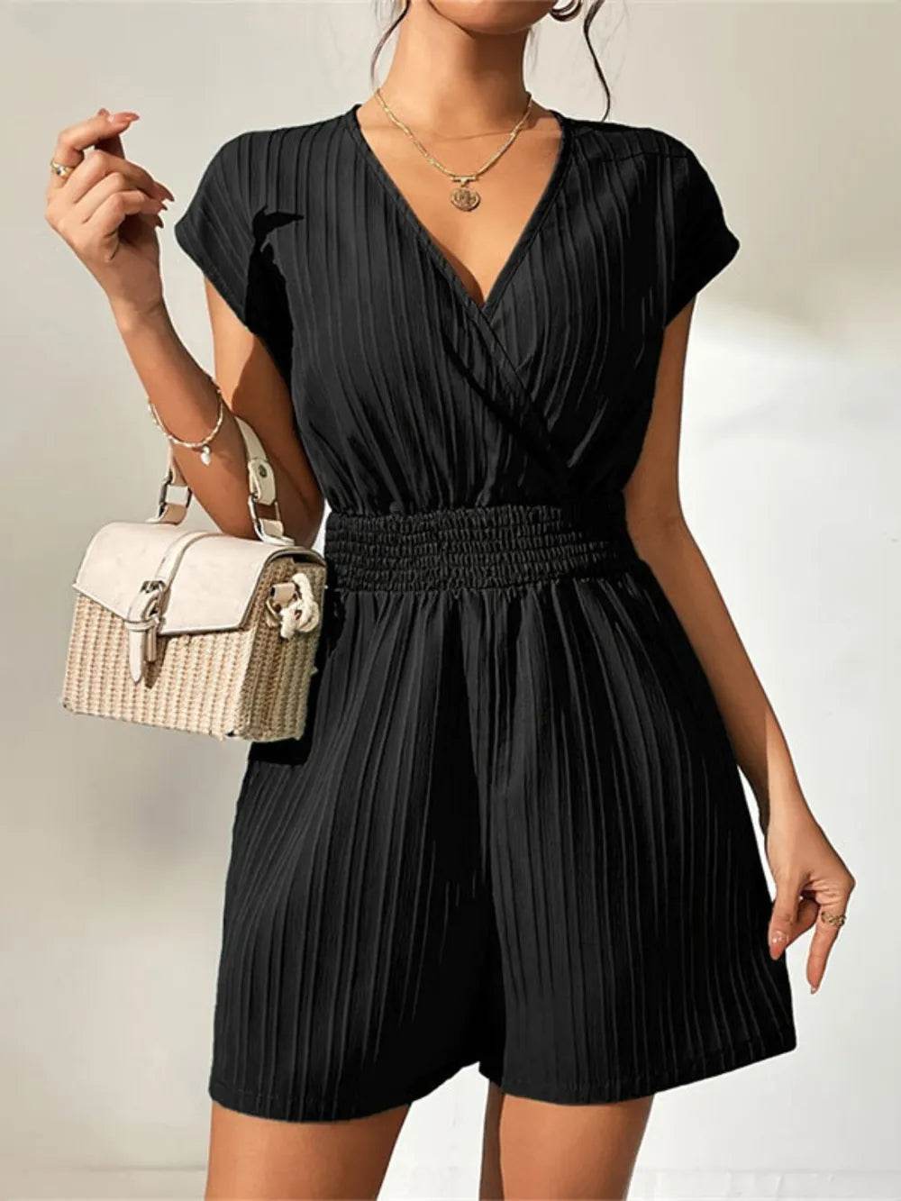 Tied Surplice Short Sleeve Romper - Purcell's Clothing Company