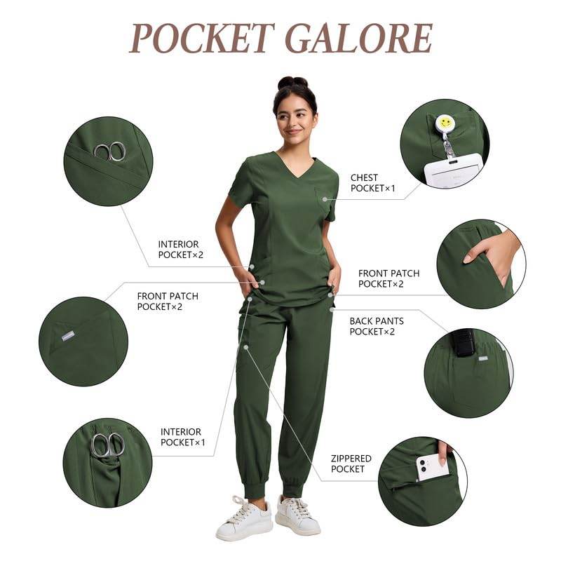 Yoga Waistband Scrub Set W/ V-Neck Top - Purcell's Clothing Company