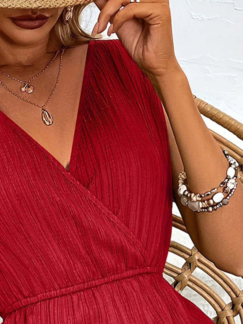 Textured Surplice Sleeveless Romper - Purcell's Clothing Company