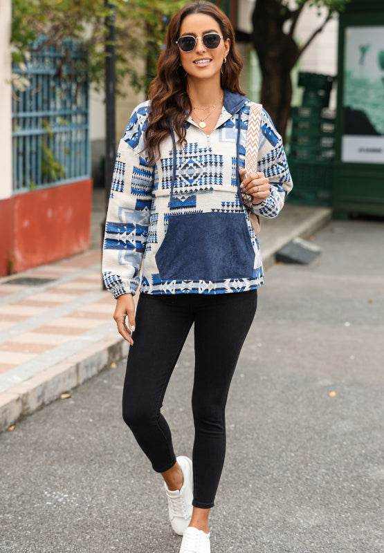 Geometric Quarter Zip Long Sleeve Hoodie - Purcell's Clothing Company