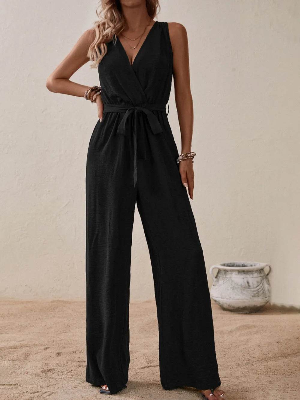 Honey Tied Surplice Sleeveless Wide Leg Jumpsuit - Purcell's Clothing Company