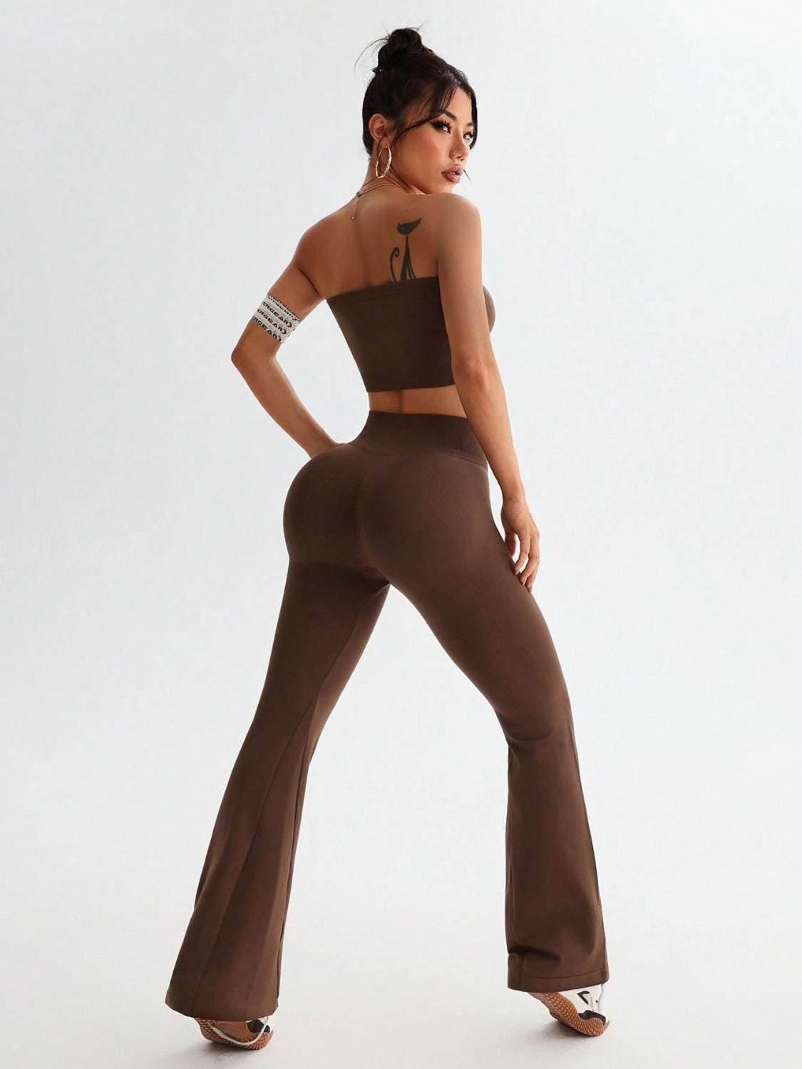 Tube Top and High Waist Flare Pants Active Set - Purcell's Clothing Company