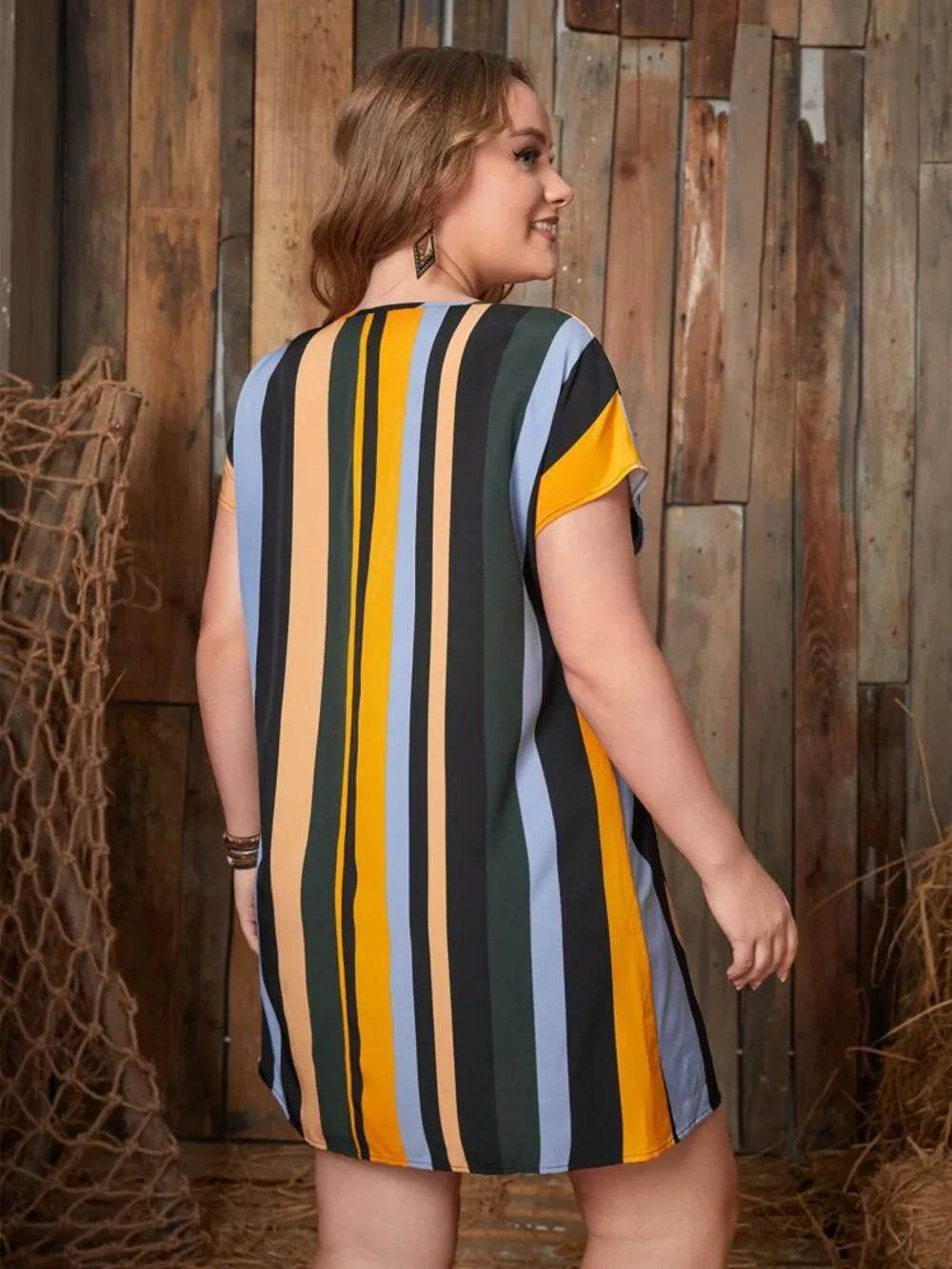 Plus Size Striped Short Sleeve Mini Dress - Purcell's Clothing Company