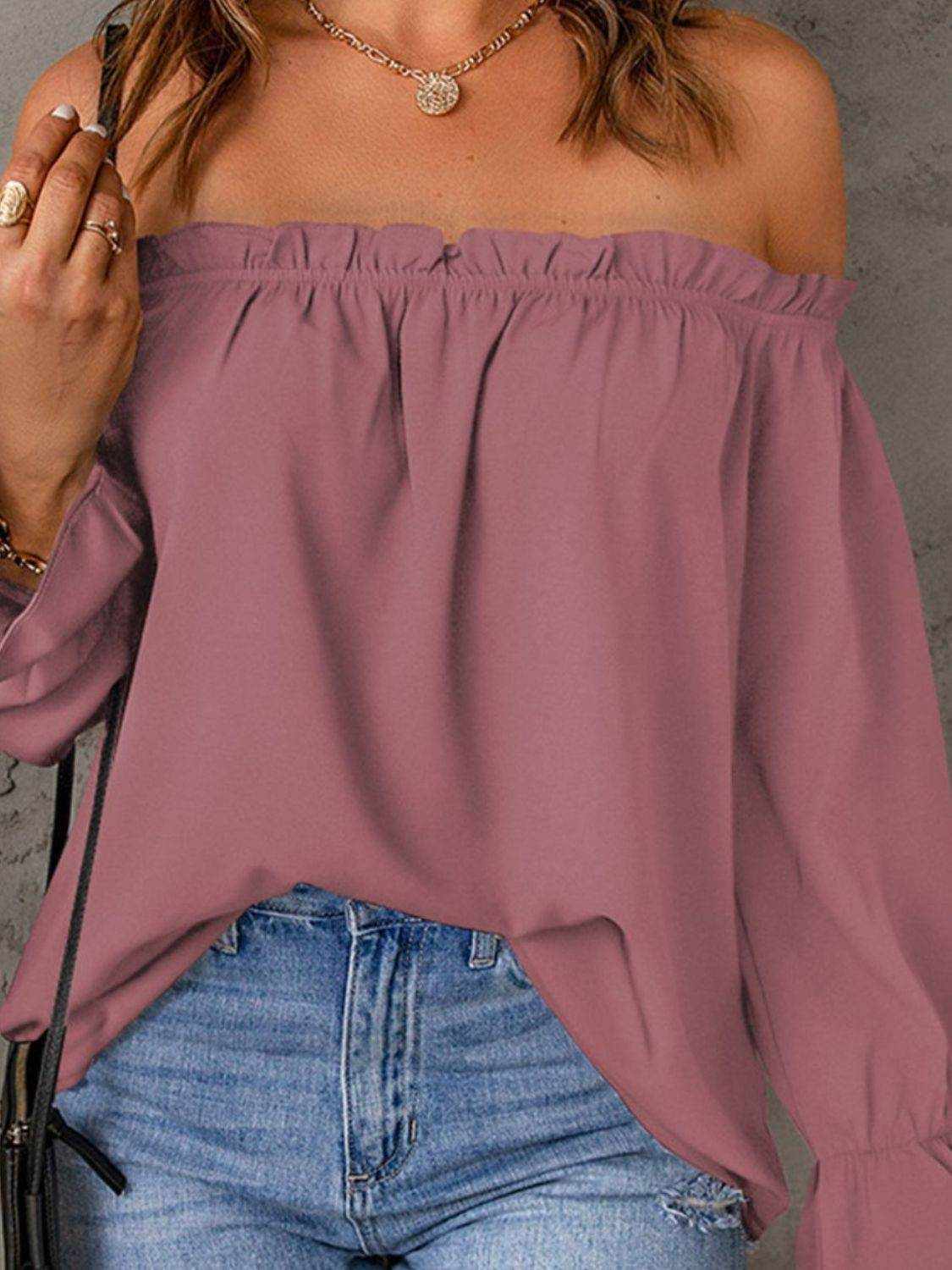 Off-Shoulder Flounce Sleeve Blouse - Purcell's Clothing Company