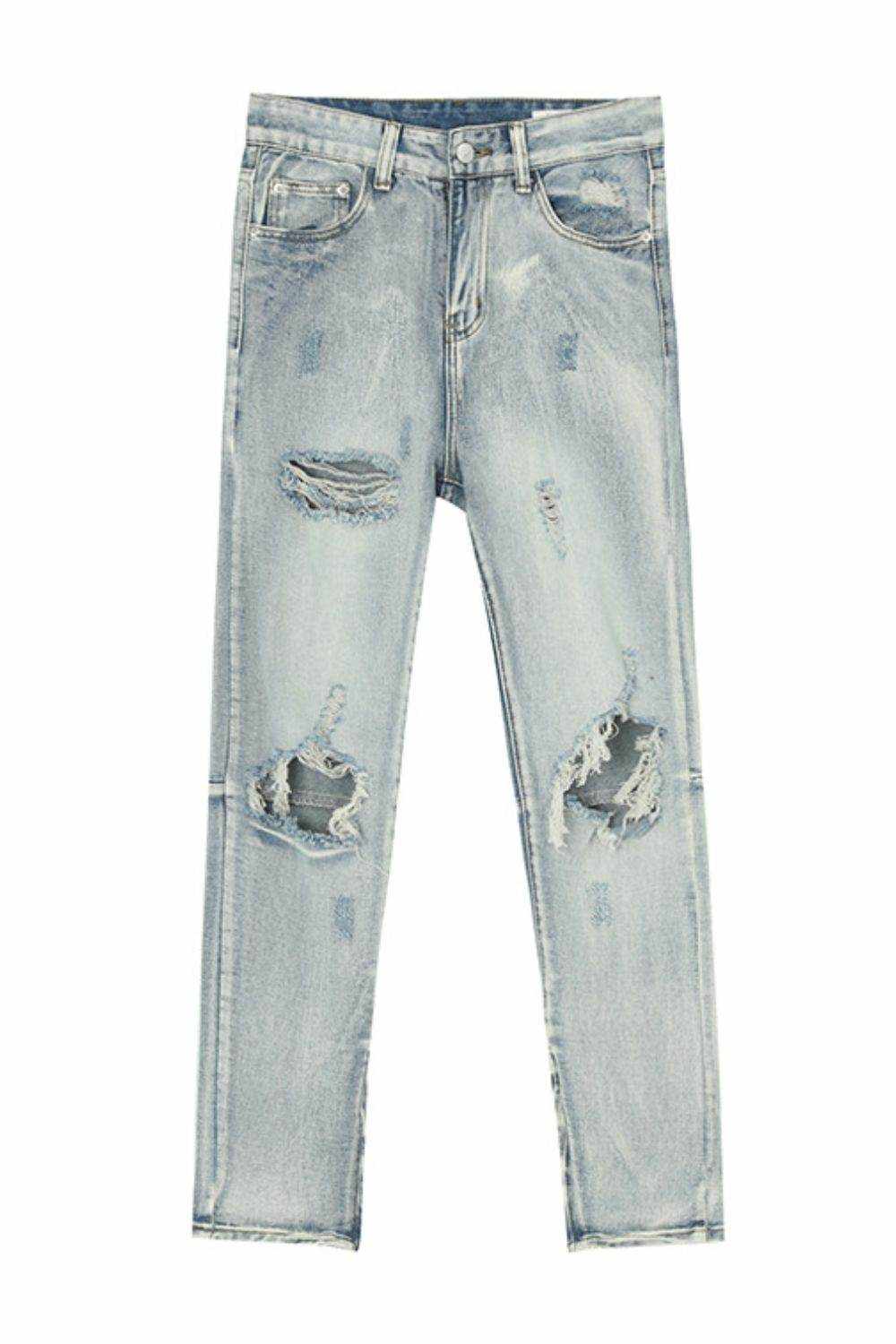 Pocketed Distressed Jeans with Side Zip - Purcell's Clothing Company