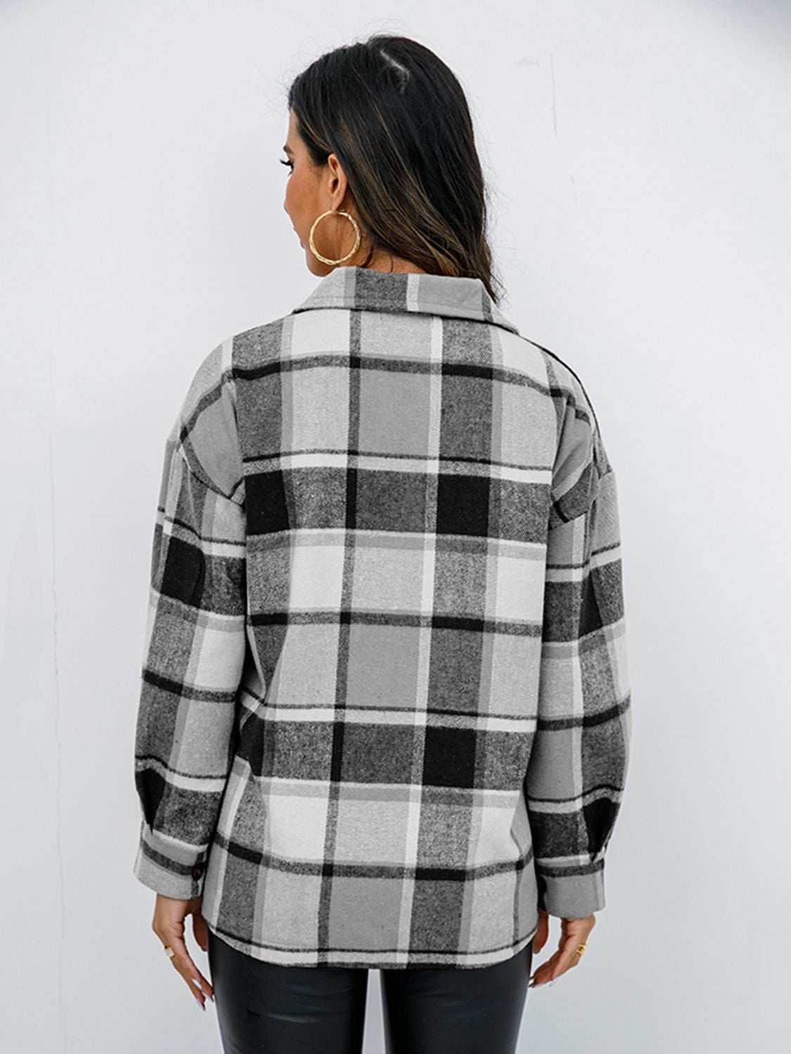 Shiny Plaid Button Up Collared Neck Jacket - Purcell's Clothing Company