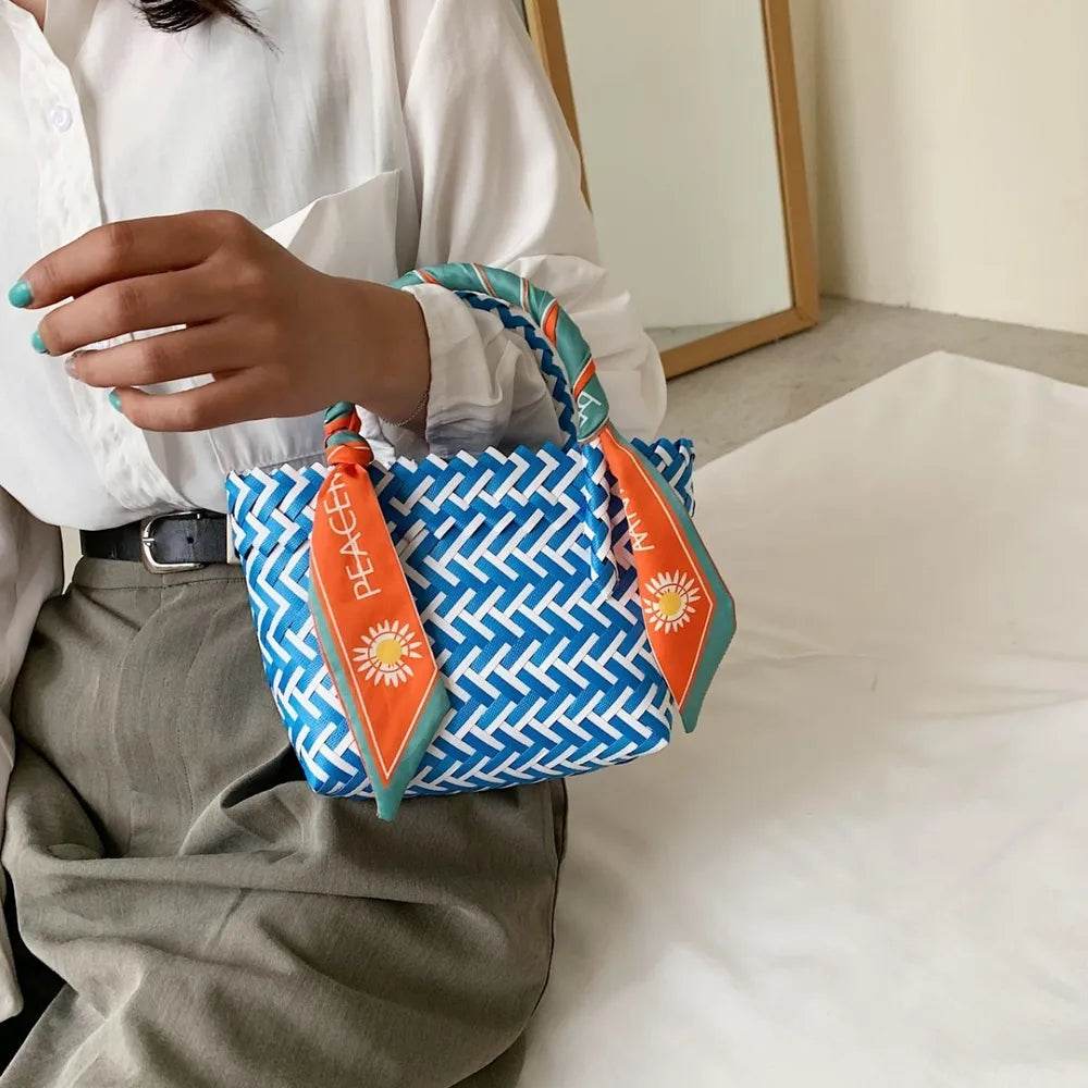 Contrast Woven Handbag with Ribbon - Purcell's Clothing Company