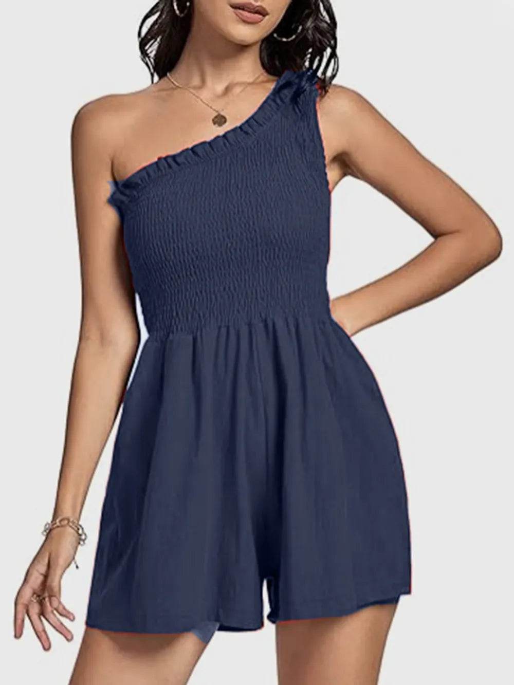 Smocked Single Shoulder Romper - Purcell's Clothing Company