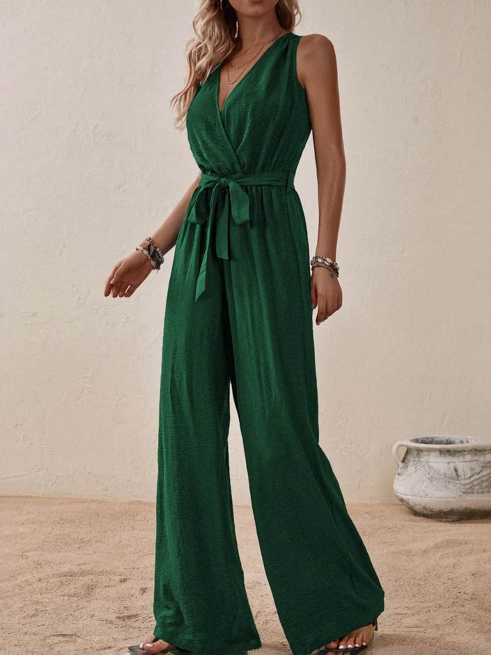Honey Tied Surplice Sleeveless Wide Leg Jumpsuit - Purcell's Clothing Company