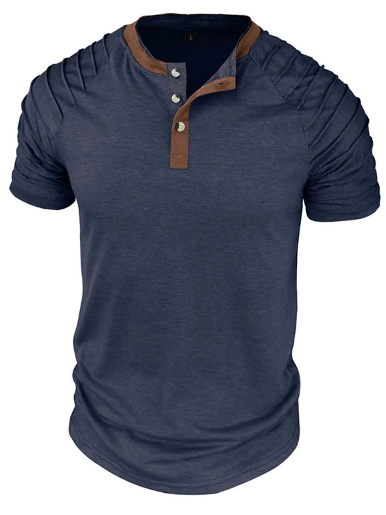 Casual Henley Short Sleeve Top with Contrast Collar - Purcell's Clothing Company