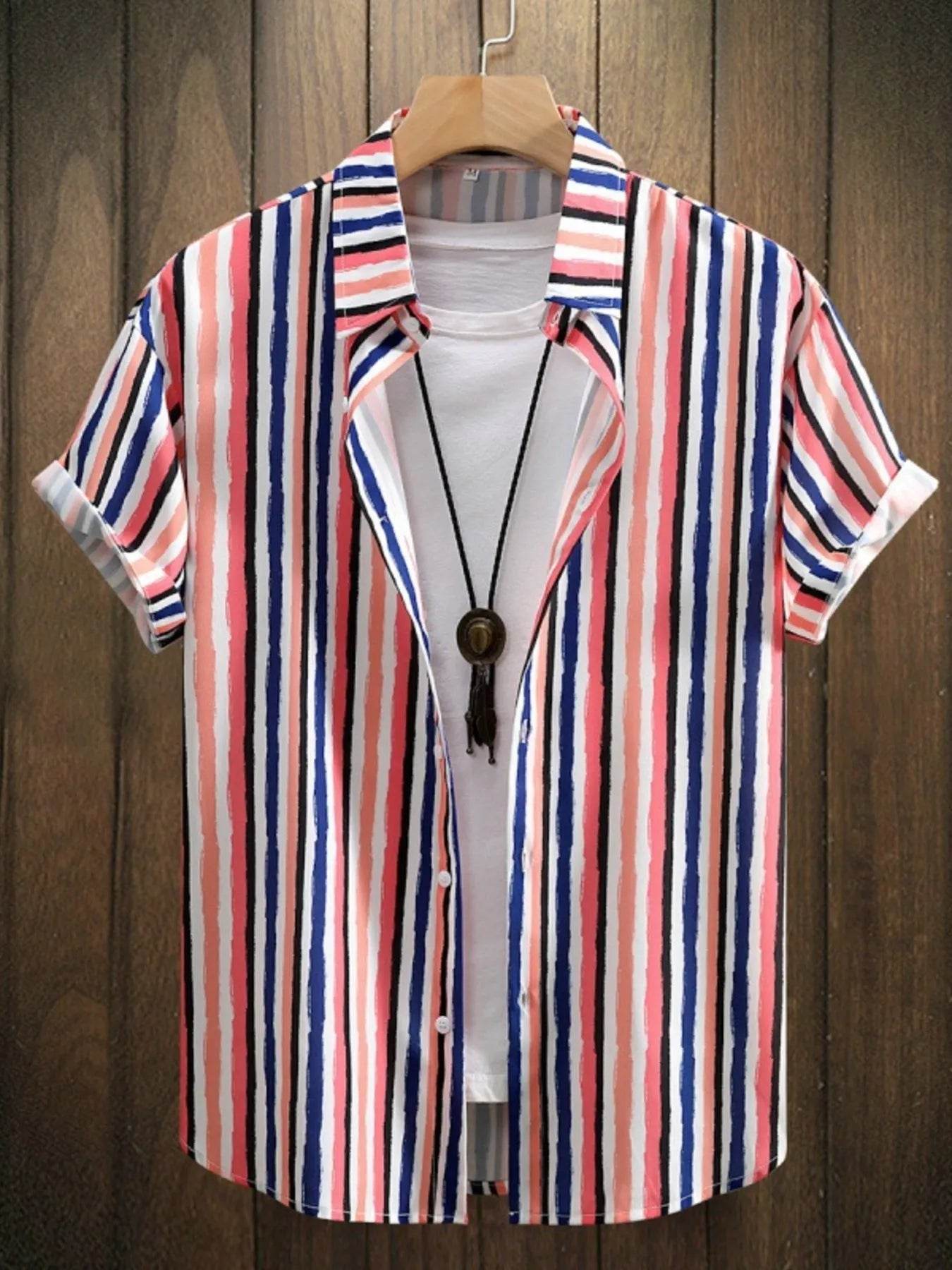 Men's Striped Button Up Short Sleeve Shirt - Purcell's Clothing Company
