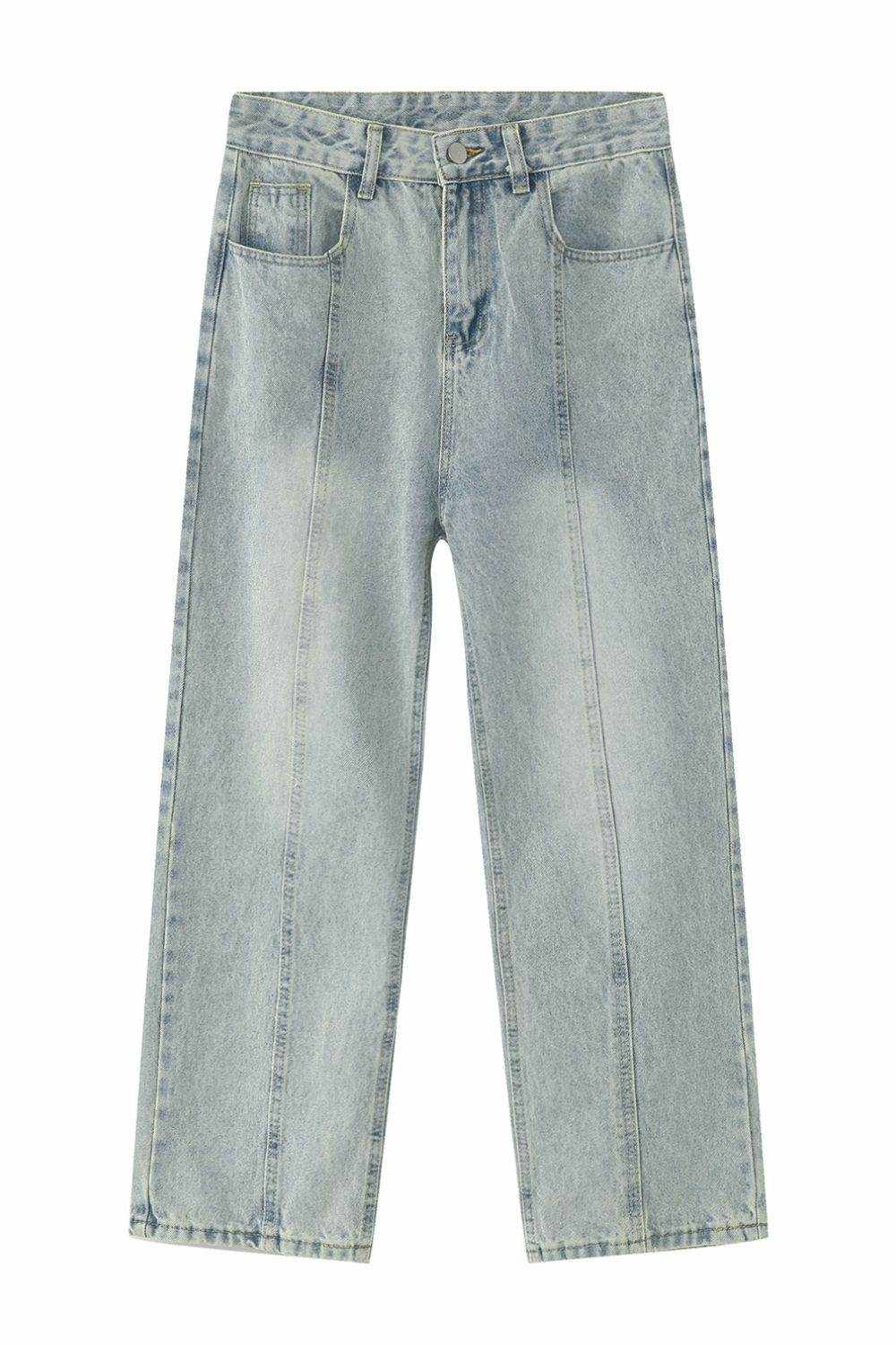 Men's Washed Splicing Straight Leg Jeans - Purcell's Clothing Company