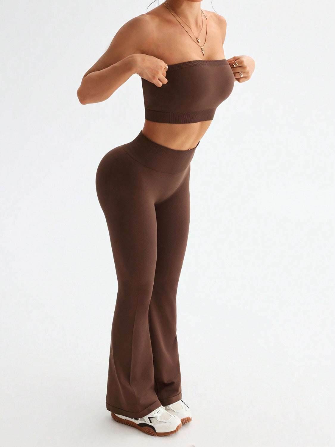 Tube Top and High Waist Flare Pants Active Set - Purcell's Clothing Company