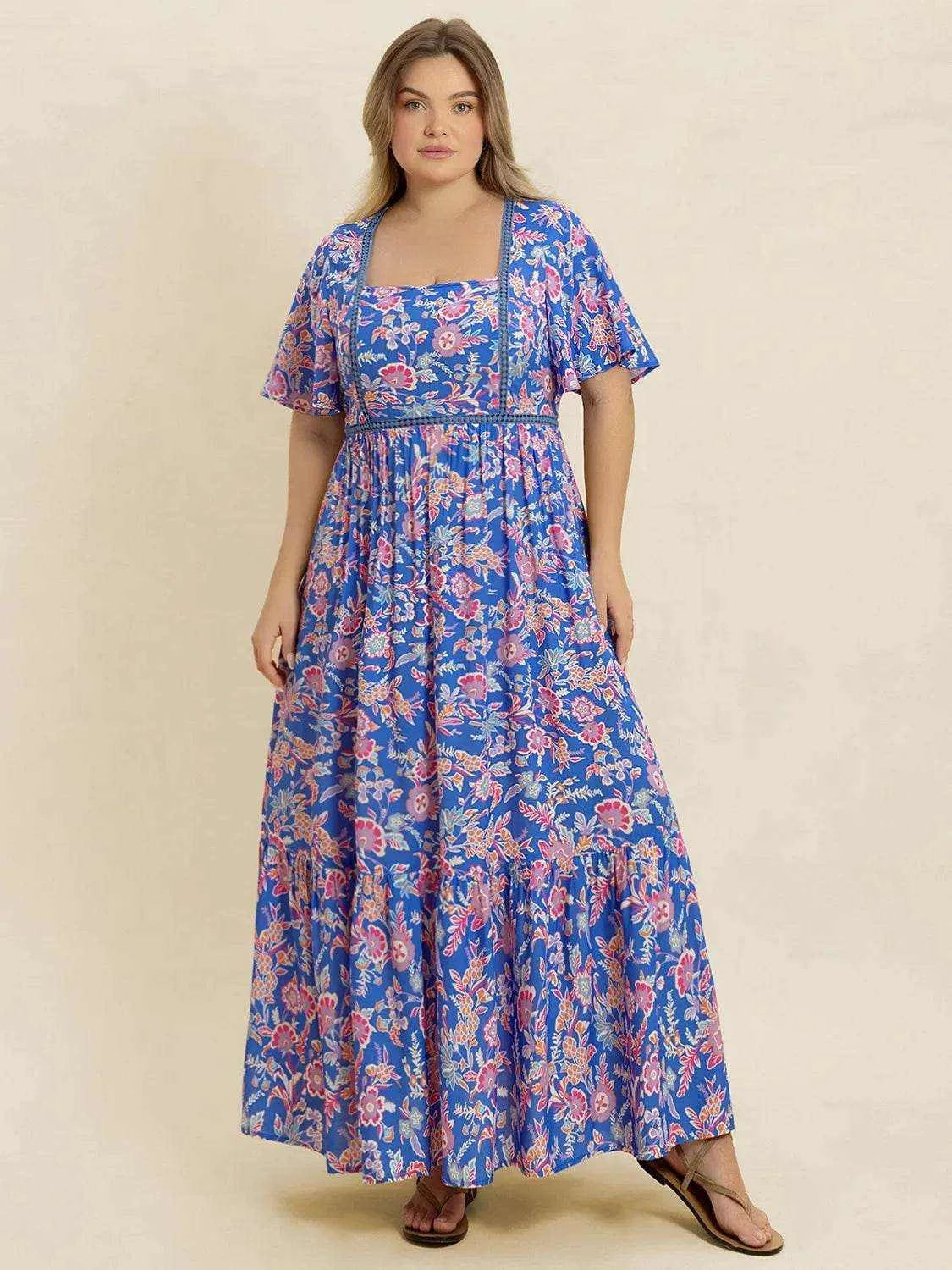 Plus Size Ruched Printed Short Sleeve Dress - Purcell's Clothing Company