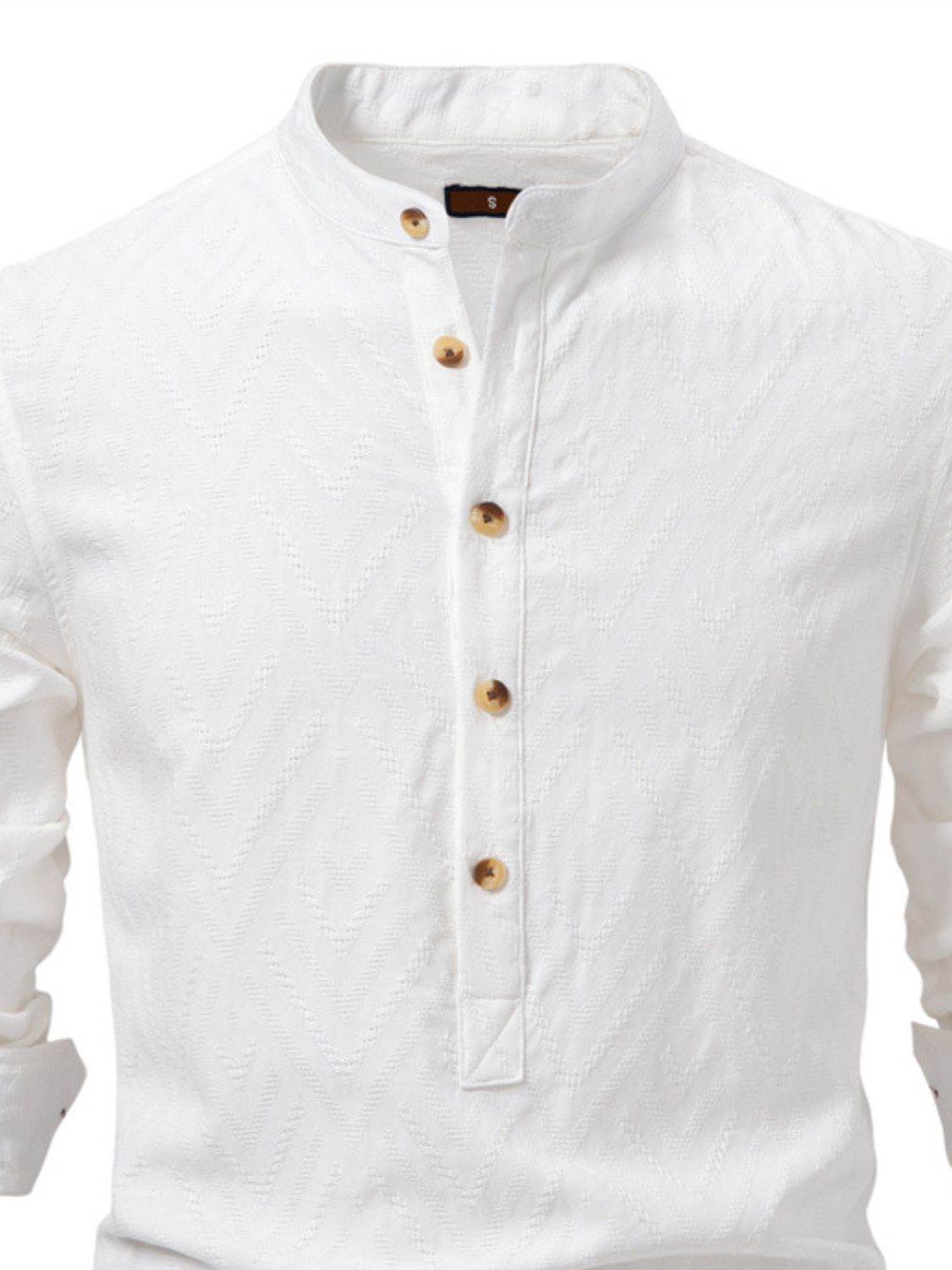 Half Button Geometric Texture Collared Neck Shirt - Purcell's Clothing Company