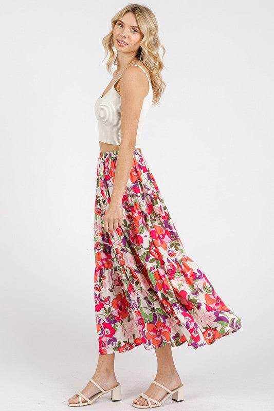 Mittoshop Flower Print Elastic Waist Tiered Skirt - Purcell's Clothing Company
