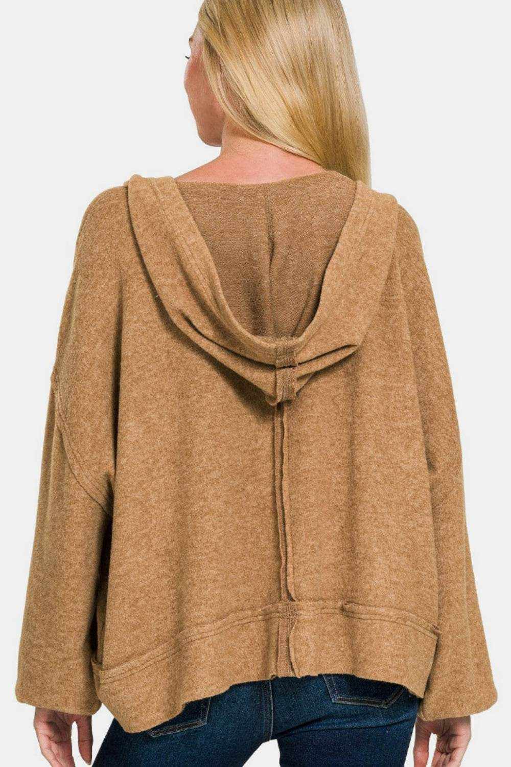 Zenana Brushed Hacci Exposed Seam Hoodie - Purcell's Clothing Company