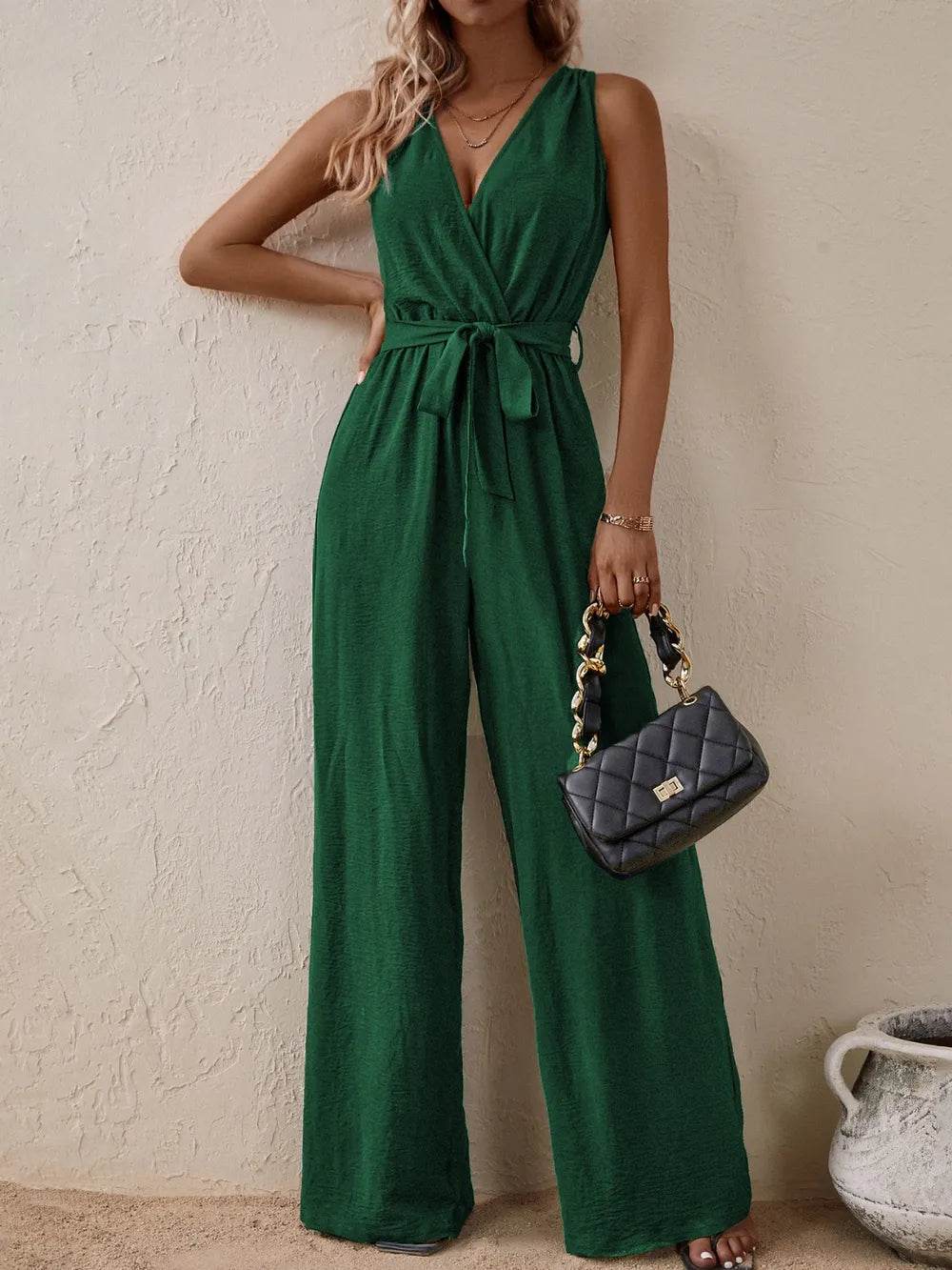 Honey Tied Surplice Sleeveless Wide Leg Jumpsuit - Purcell's Clothing Company
