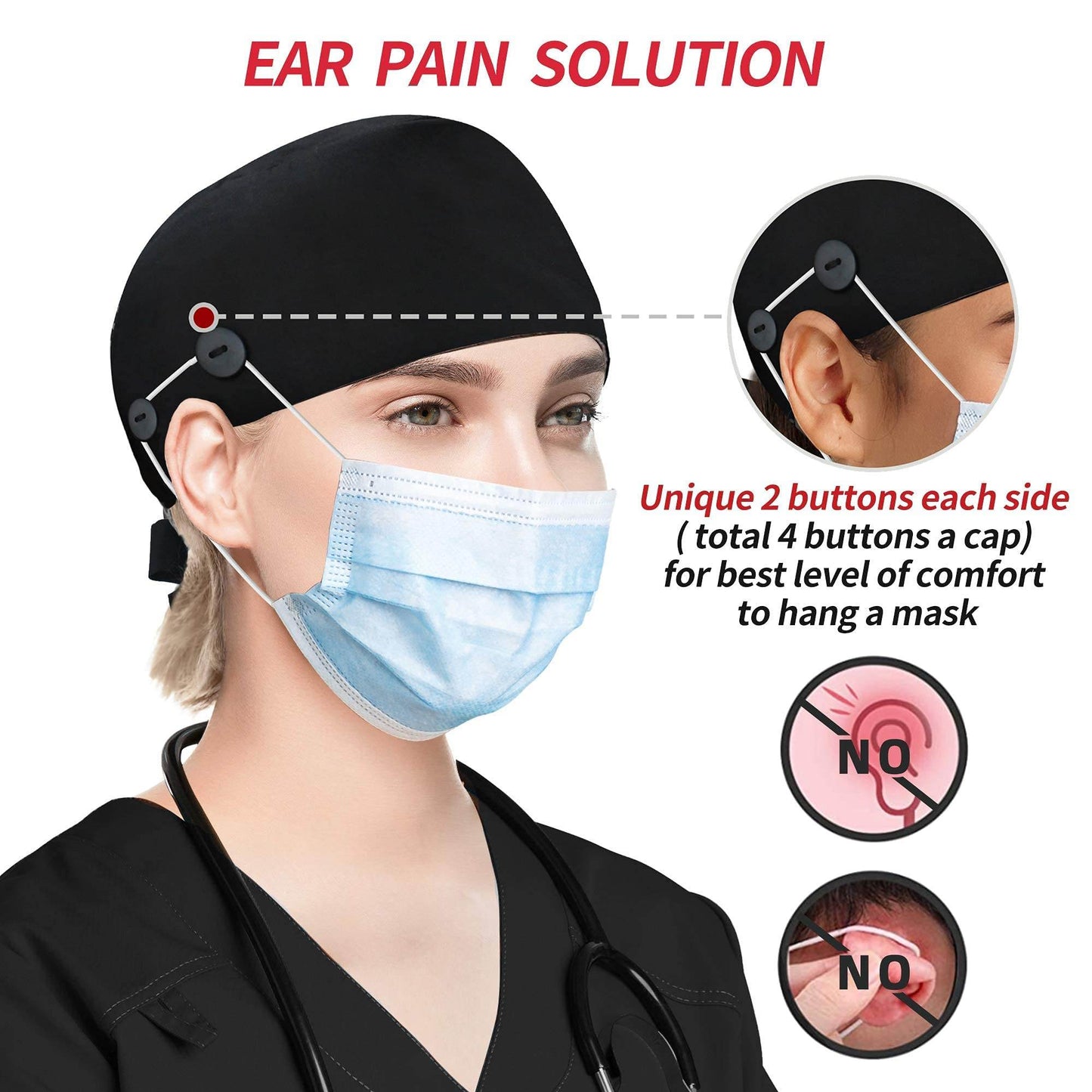 Unisex Adjustable Scrub Cap W/ Button & Sweatband - Purcell's Clothing Company