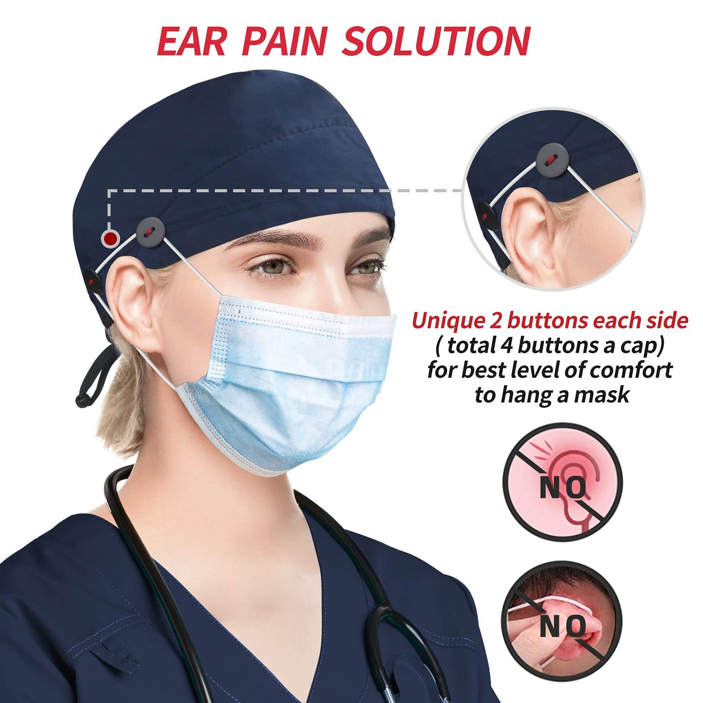Unisex Adjustable Scrub Cap W/ Button & Sweatband - Purcell's Clothing Company