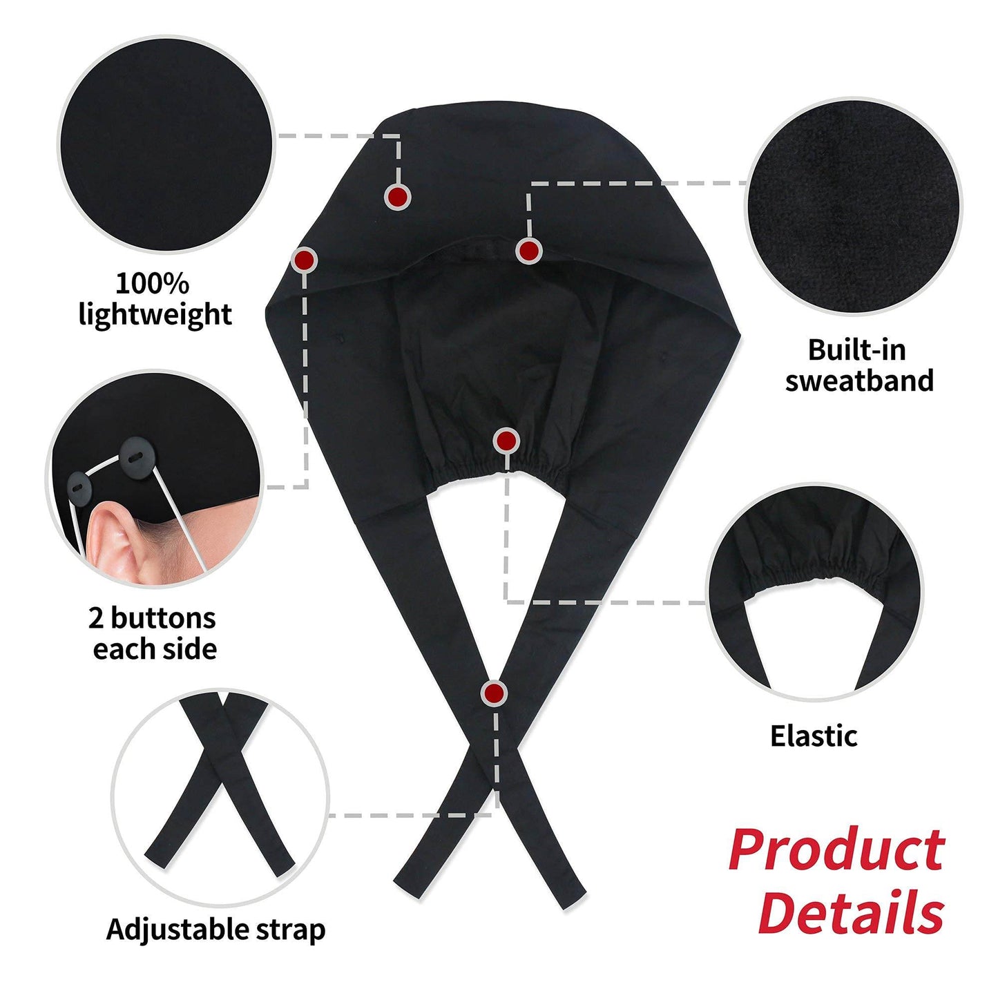 Unisex Adjustable Scrub Cap W/ Button & Sweatband - Purcell's Clothing Company