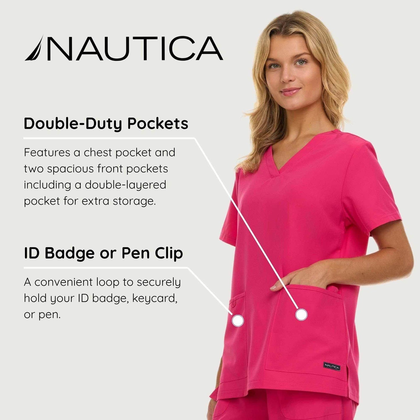 Nautica Scrub Top - V-Neck 3 Pocket - Purcell's Clothing Company