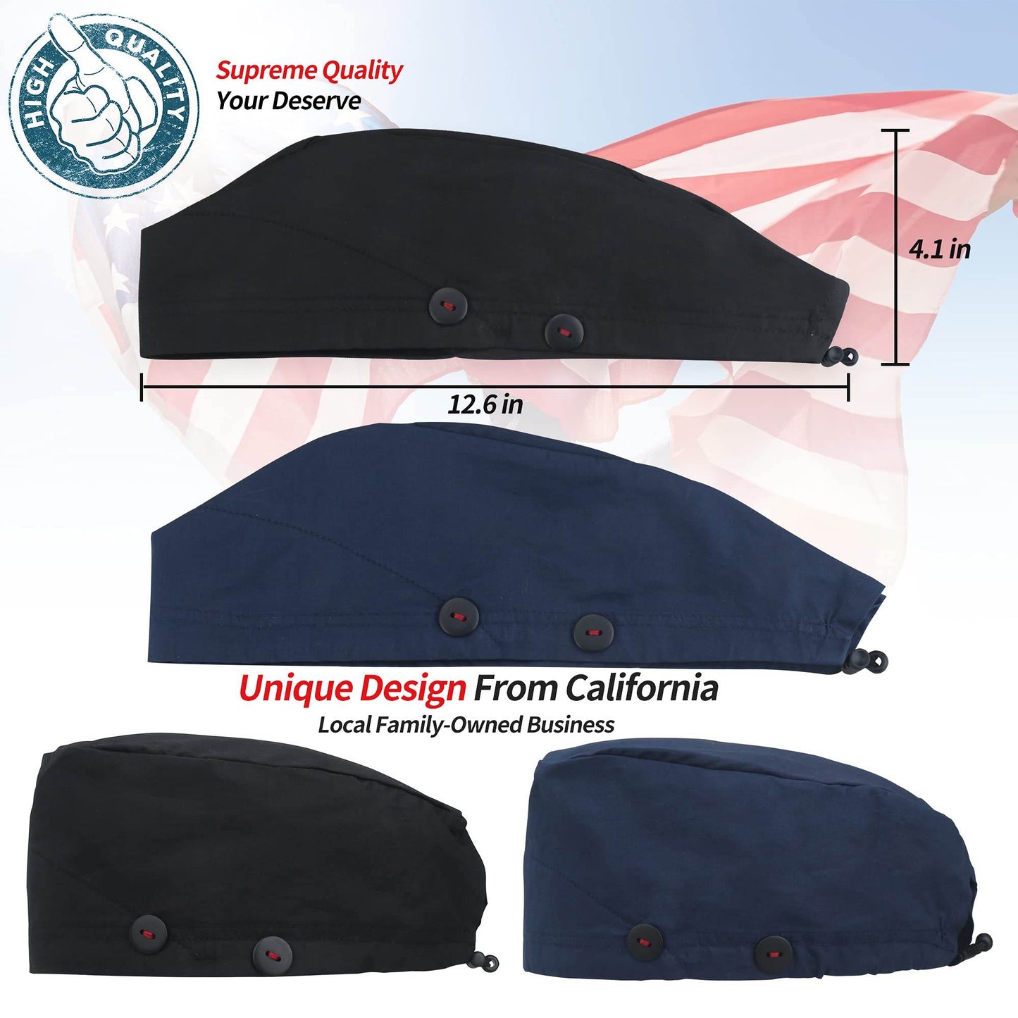 Unisex Adjustable Scrub Cap W/ Button & Sweatband - Purcell's Clothing Company