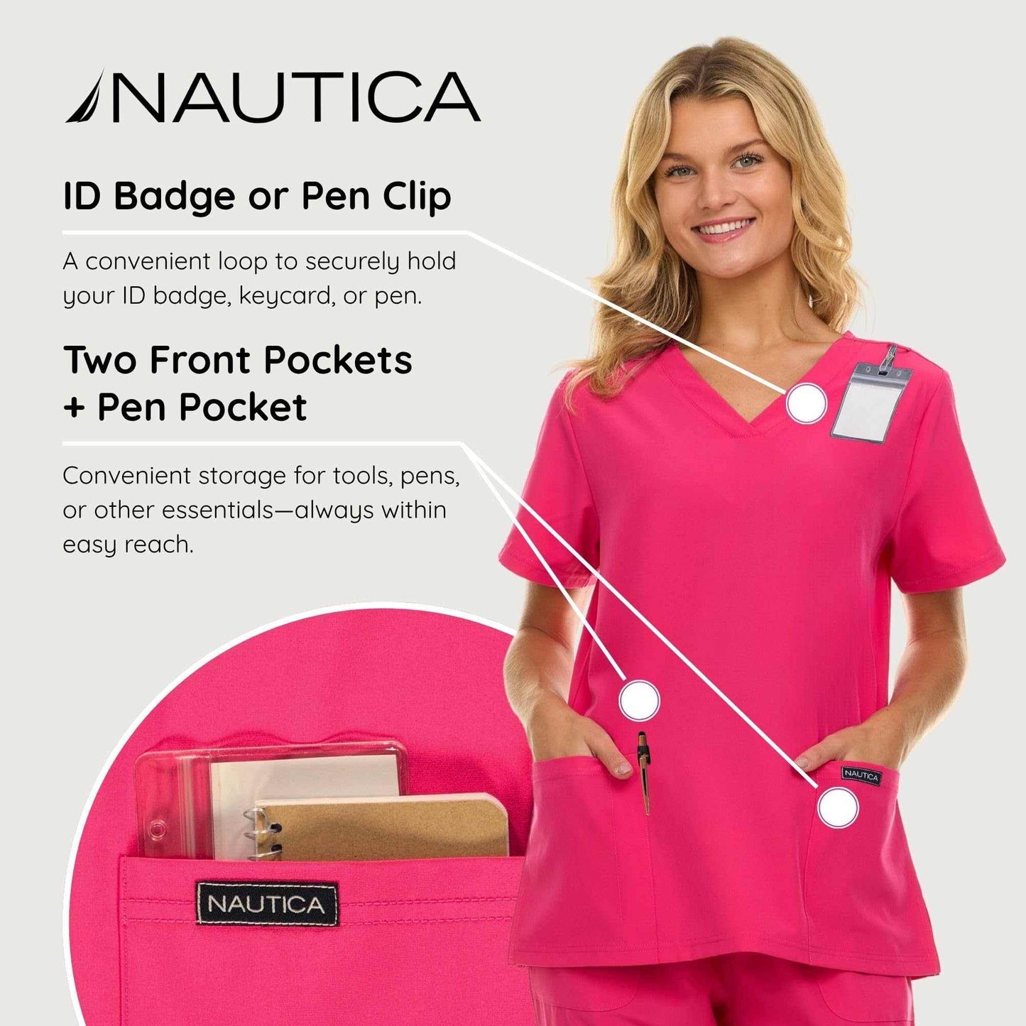 Nautica Scrub Top - V-Neck 3 Pocket - Purcell's Clothing Company