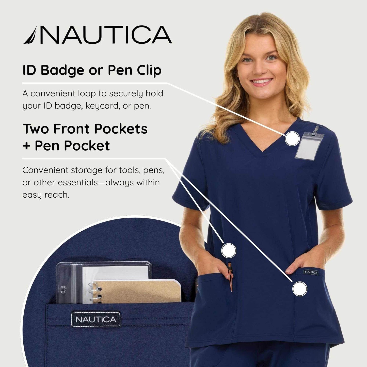 Nautica Scrub Top - V-Neck 3 Pocket - Purcell's Clothing Company