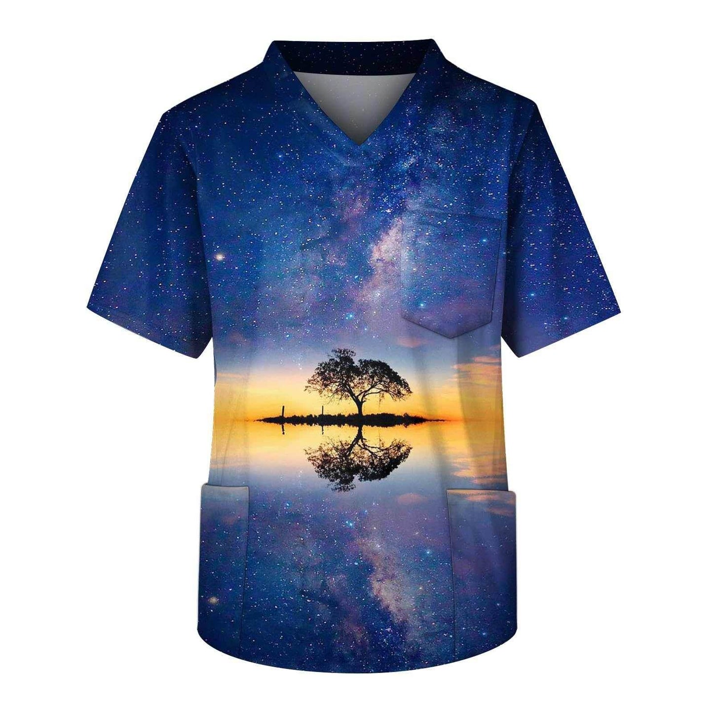 Galaxy Print V-Neck Scrub Top - Purcell's Clothing Company