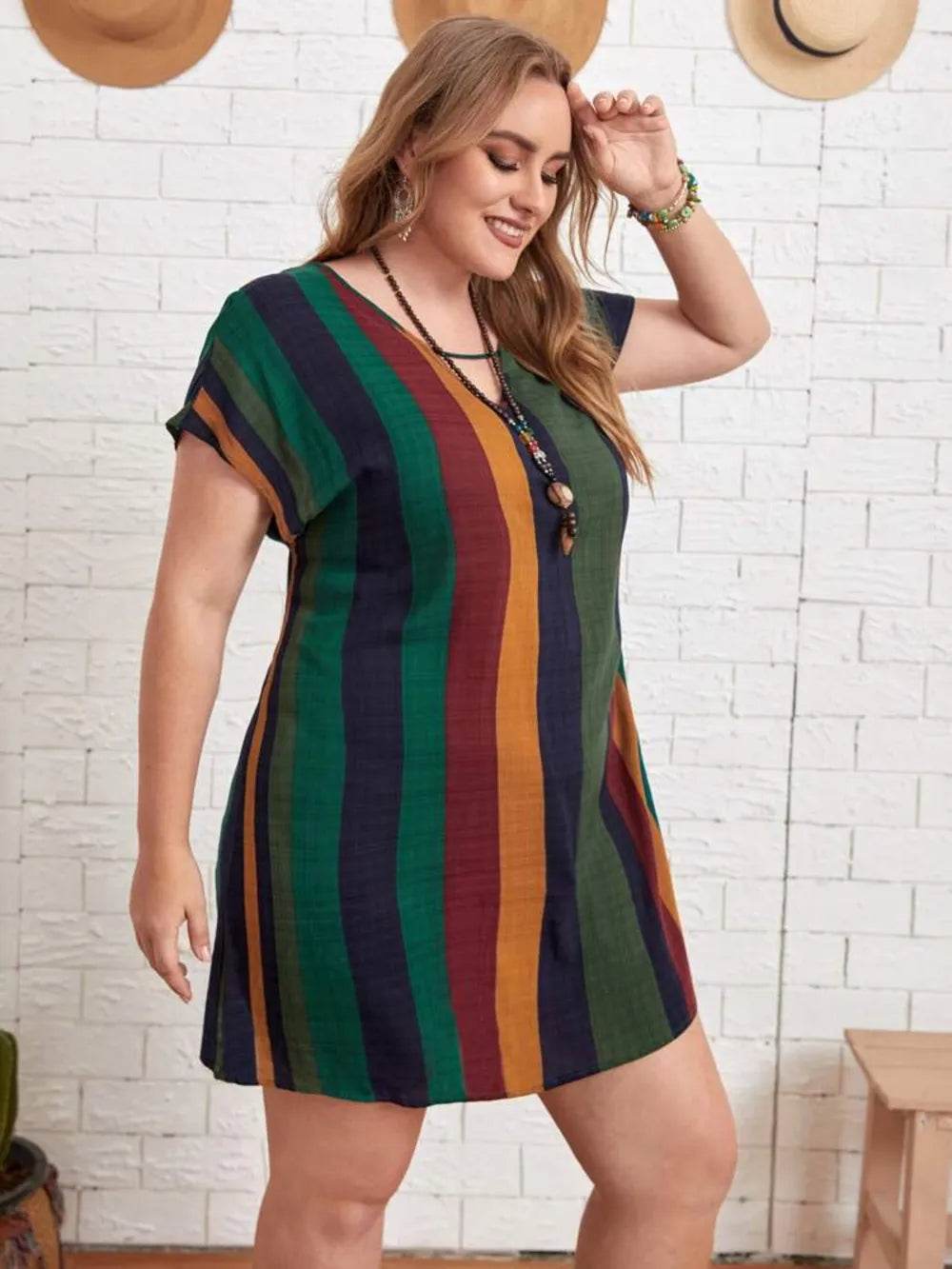Plus Size Striped Short Sleeve Mini Dress - Purcell's Clothing Company