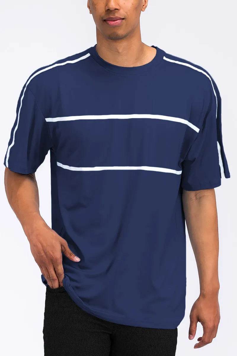 WEIV Men's Full Size Round Neck Tape Stripe T-shirt Plus Size - Purcell's Clothing Company