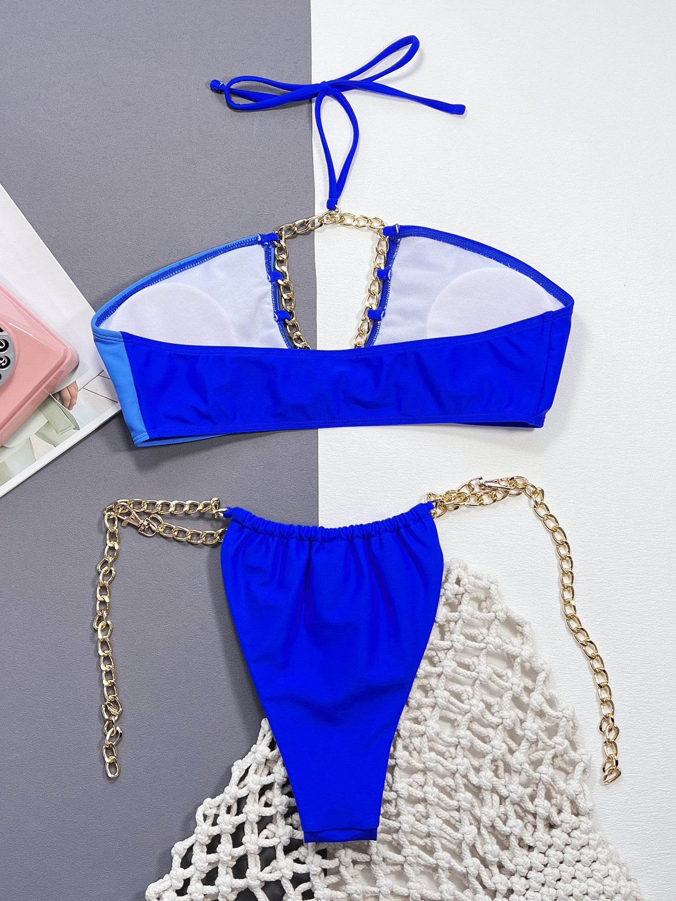 Chain Detail Halter Neck Bikini Set - Purcell's Clothing Company