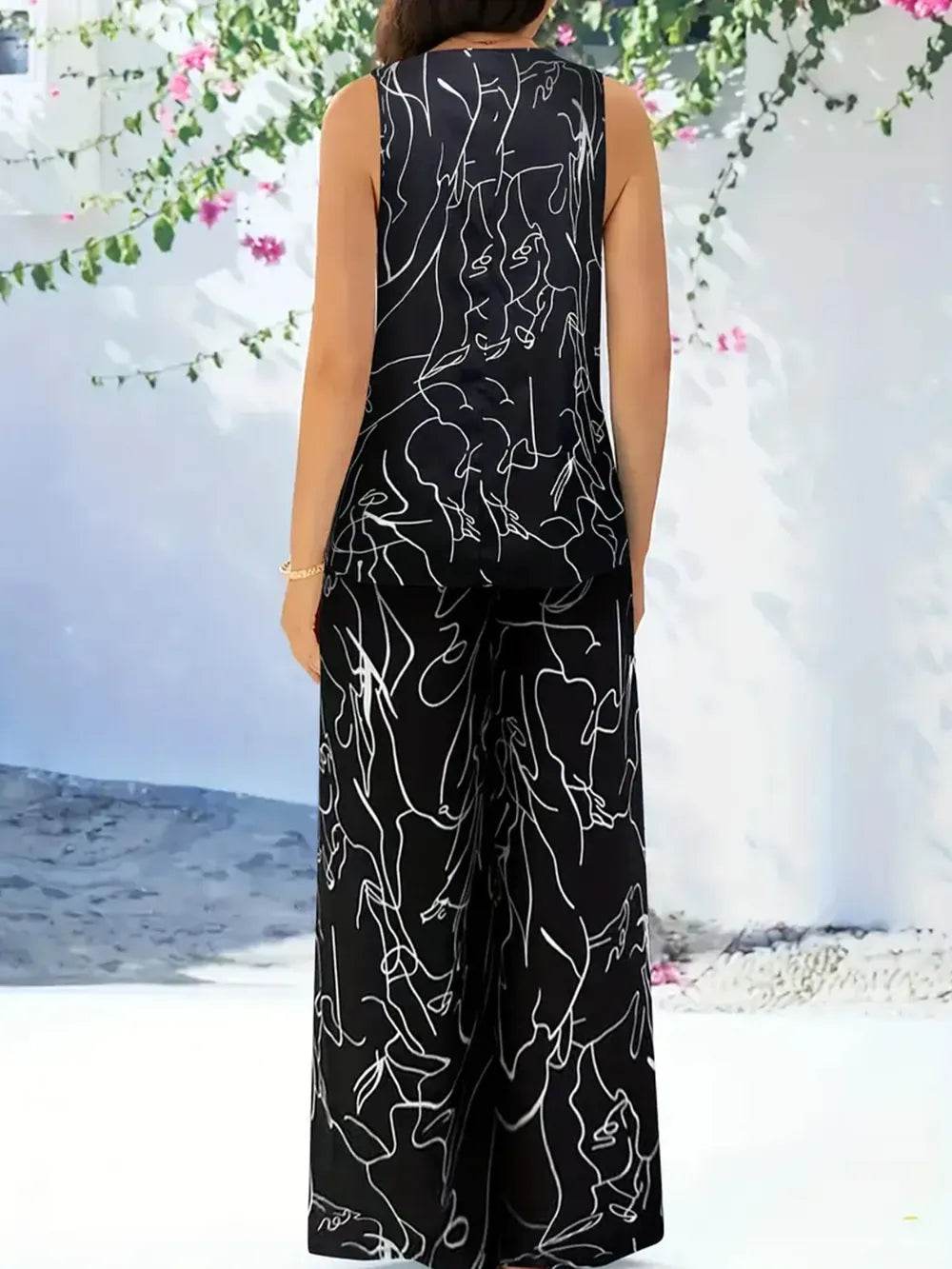 Abstract Print Round Neck Tank and Pants Set - Purcell's Clothing Company