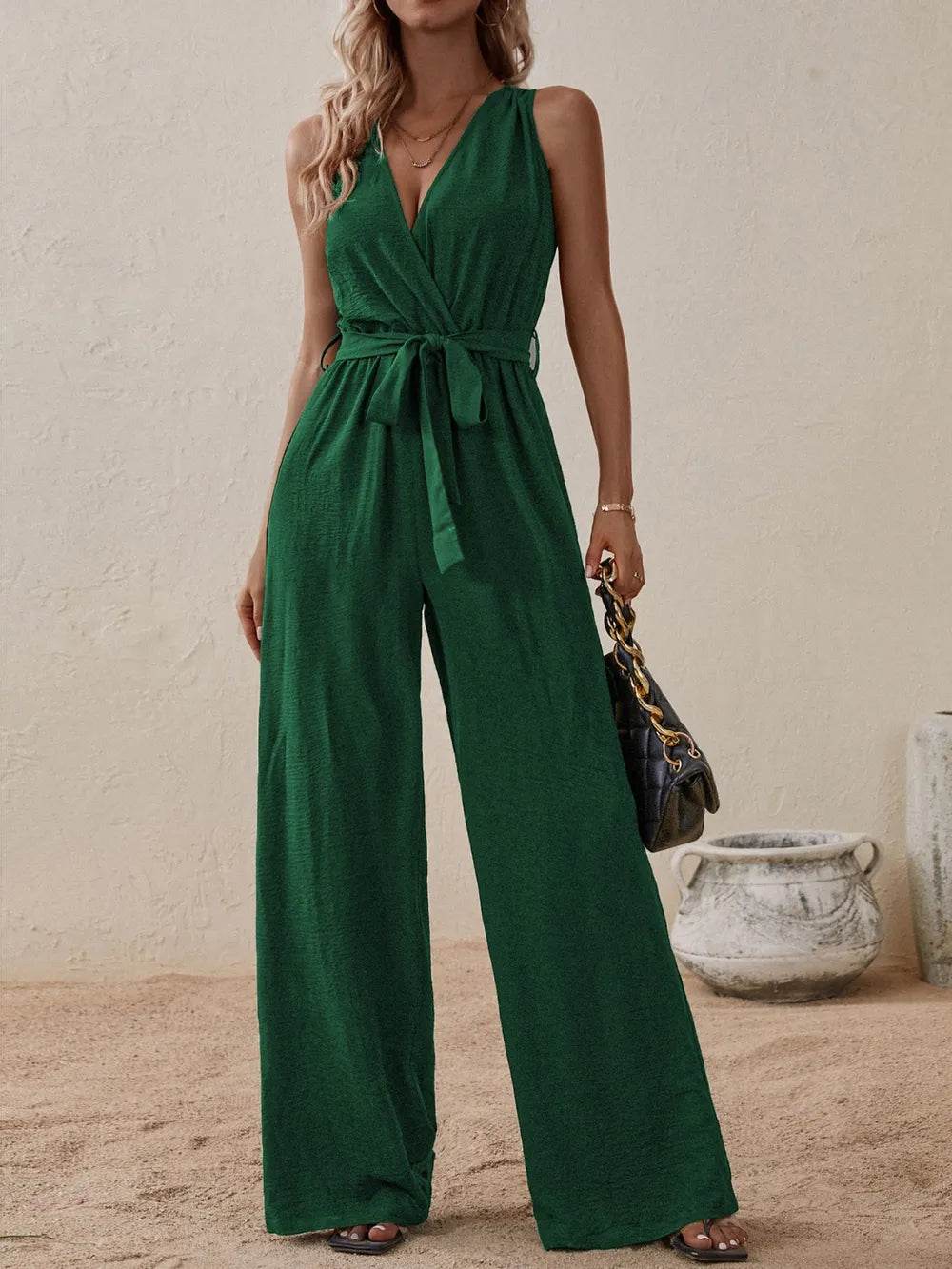 Honey Tied Surplice Sleeveless Wide Leg Jumpsuit - Purcell's Clothing Company