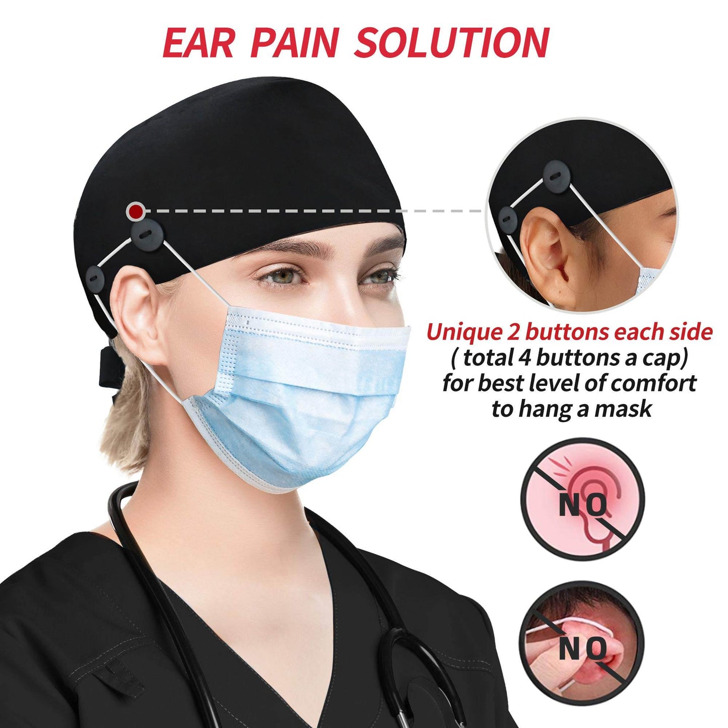 Unisex Adjustable Scrub Cap W/ Button & Sweatband - Purcell's Clothing Company