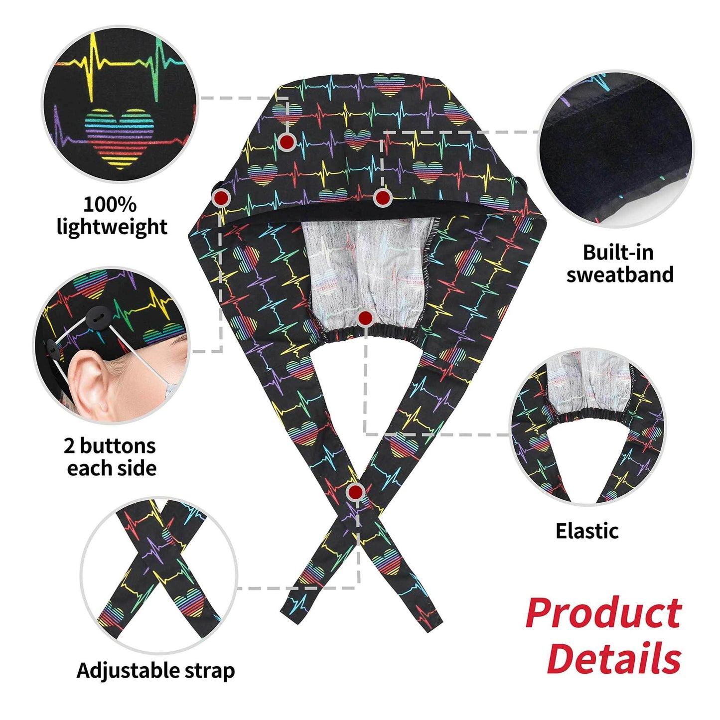 Unisex Adjustable Scrub Cap W/ Button & Sweatband - Purcell's Clothing Company