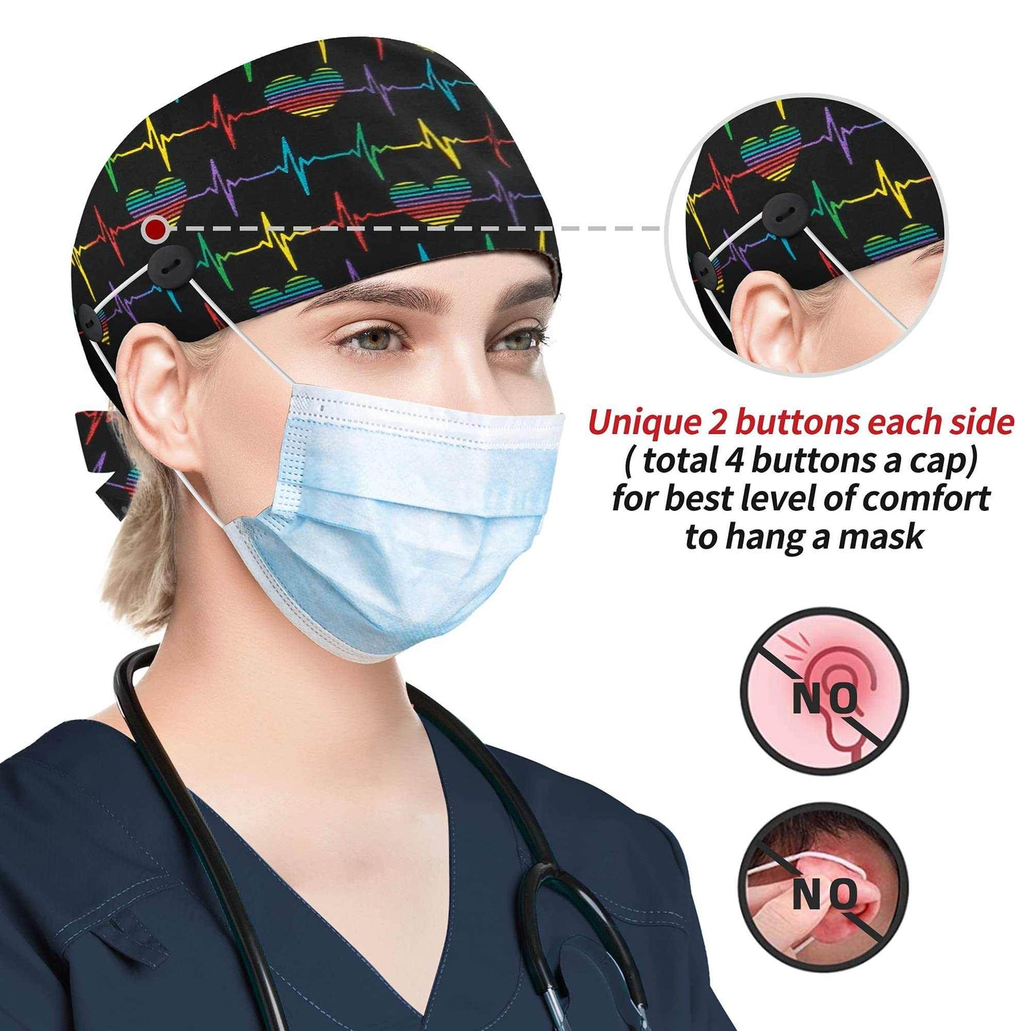 Unisex Adjustable Scrub Cap W/ Button & Sweatband - Purcell's Clothing Company