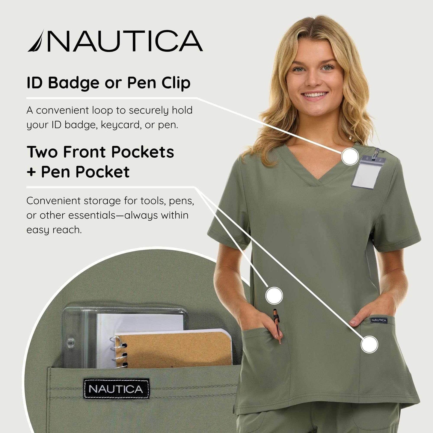 Nautica Scrub Top - V-Neck 3 Pocket - Purcell's Clothing Company