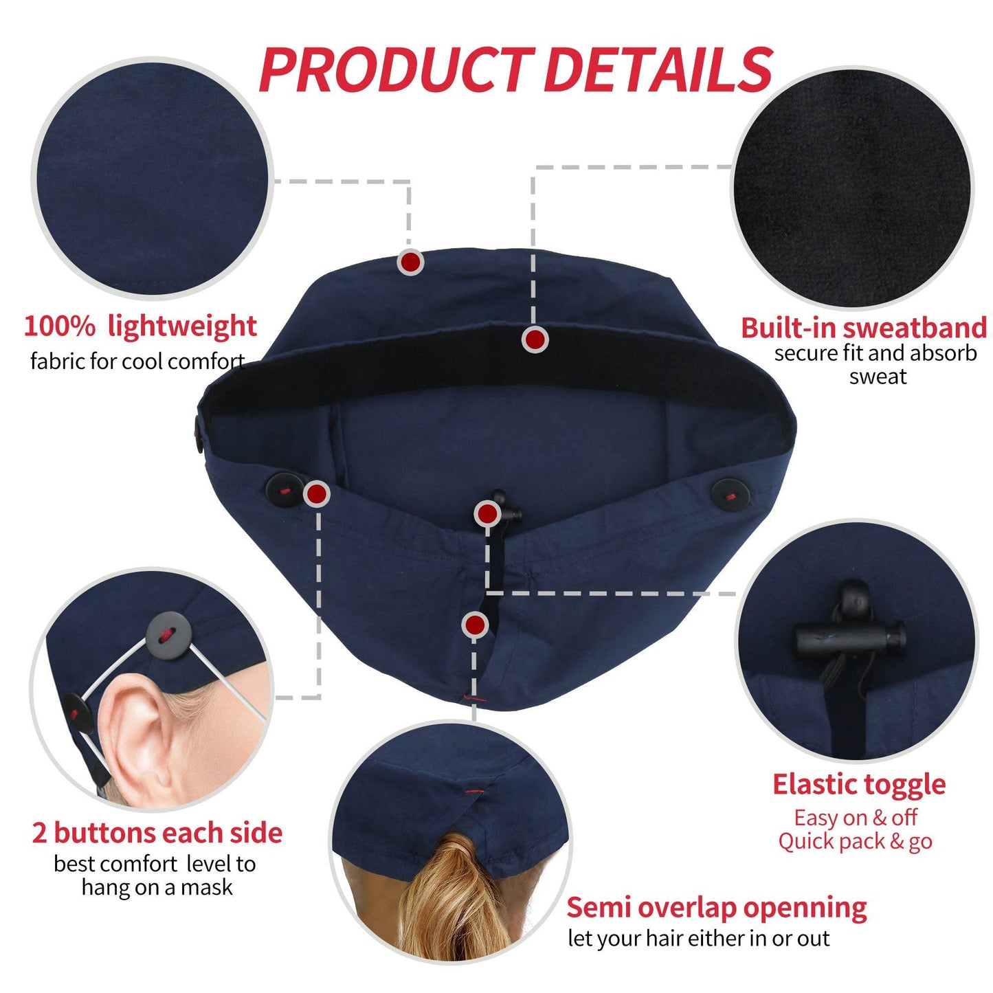 Unisex Adjustable Scrub Cap W/ Button & Sweatband - Purcell's Clothing Company
