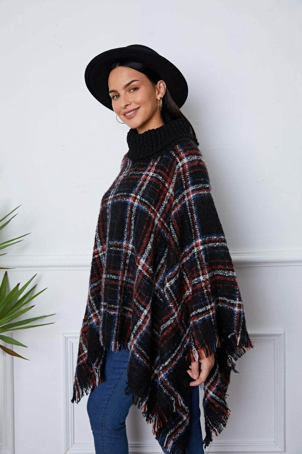 Shiny Turtleneck Plaid Raw Hem Sweater - Purcell's Clothing Company