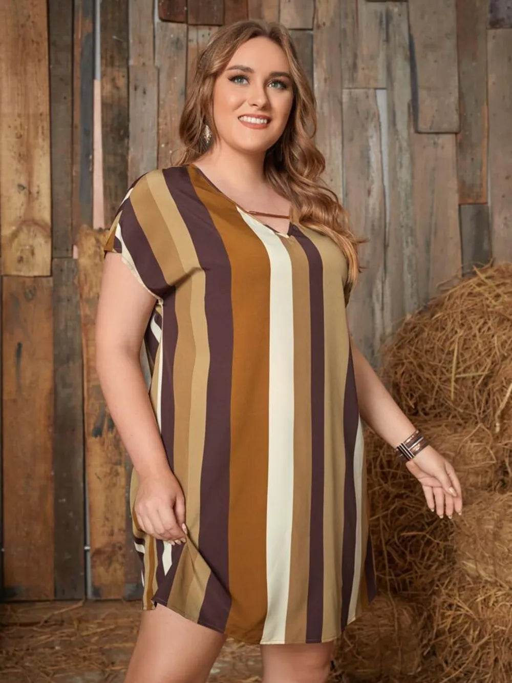 Plus Size Striped Short Sleeve Mini Dress - Purcell's Clothing Company