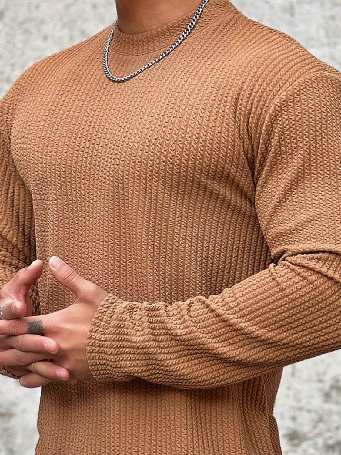 Solid Color Round Neck Long Sleeve T-Shirt - Purcell's Clothing Company