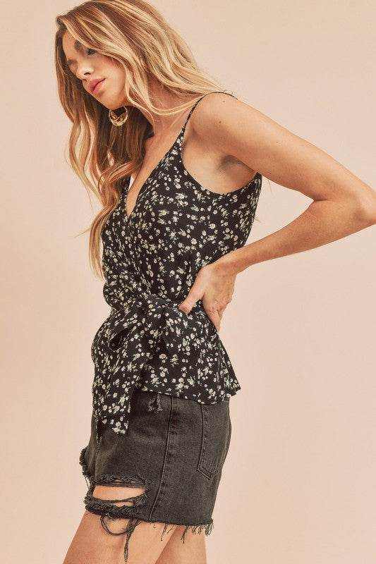 Aemi + Co Ditsy Floral Surplice Adjustable Straps Cami - Purcell's Clothing Company