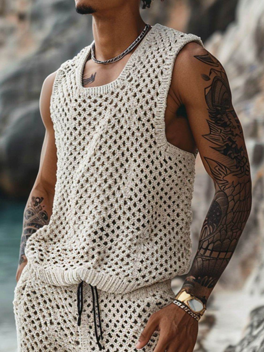 Hollow Out Round Neck Tank and Shorts Set - Purcell's Clothing Company