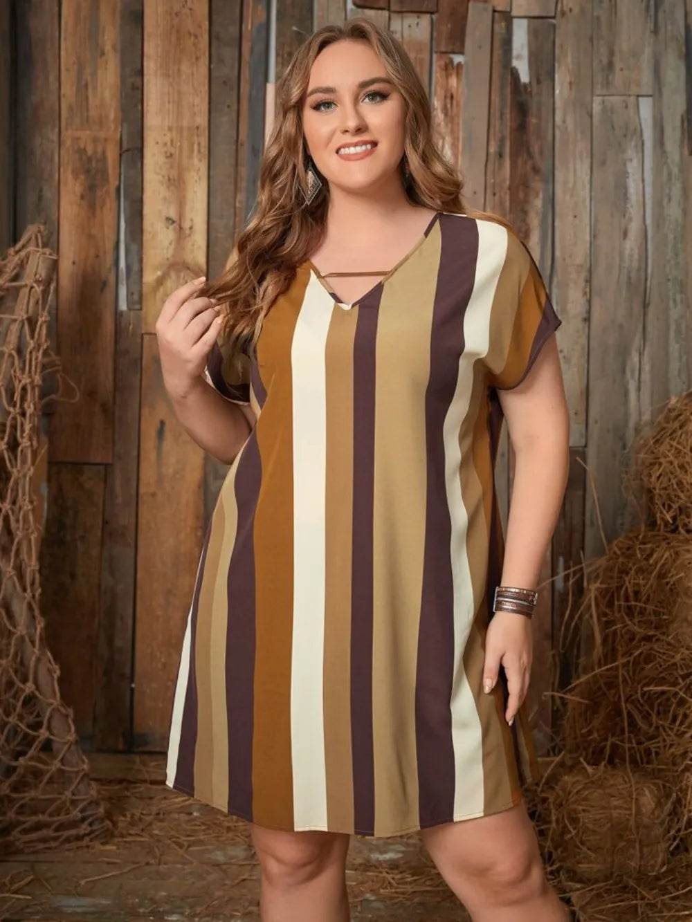 Plus Size Striped Short Sleeve Mini Dress - Purcell's Clothing Company