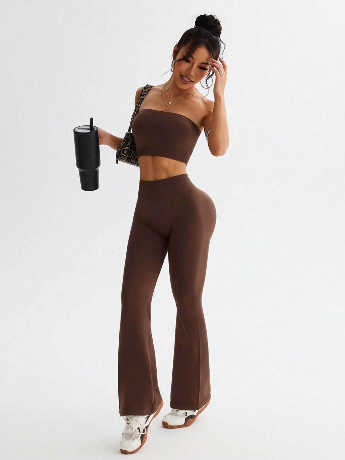 Tube Top and High Waist Flare Pants Active Set - Purcell's Clothing Company