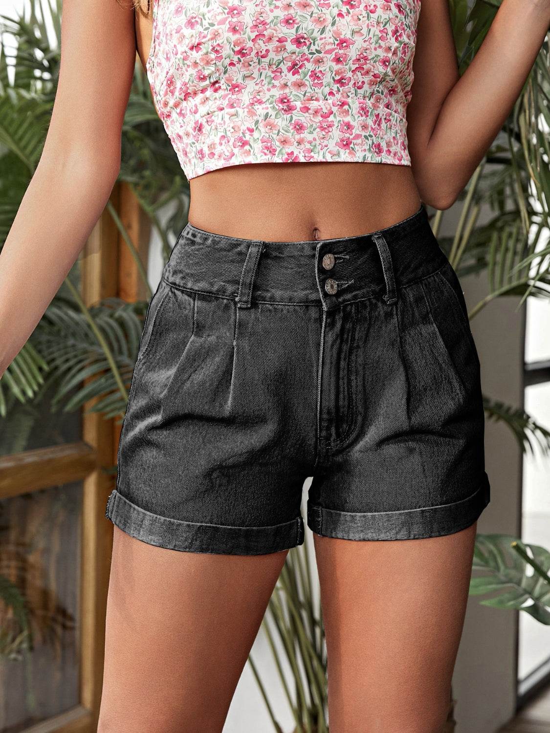 Pleated Detail High Rise Denim Shorts - Purcell's Clothing Company